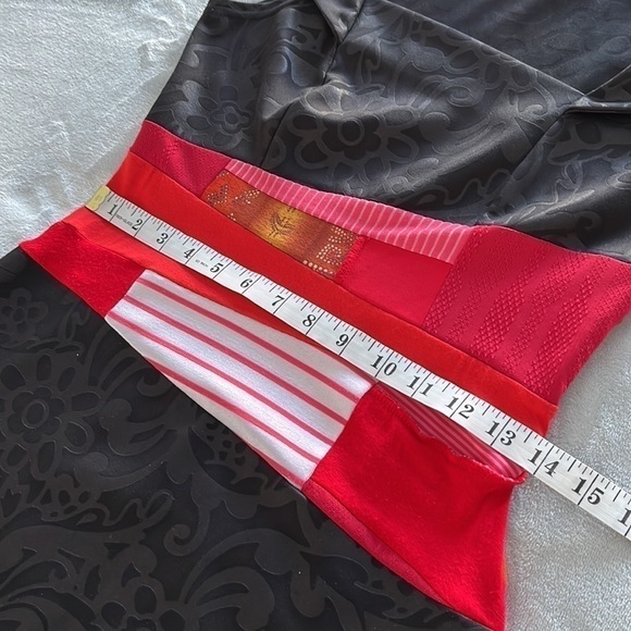 Myco Anna Patchwork Dress Square Neck Fit and Flare Black and Red Made in Canada - Picture 13 of 16
